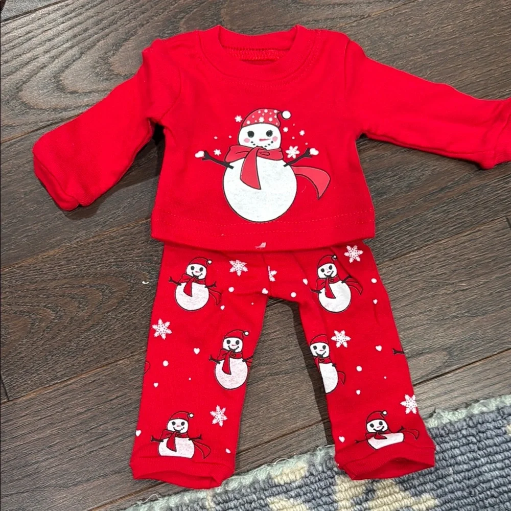 American Girl Doll Holiday Snowman Red Pajama Set & Pink Unicorn Pajama Set